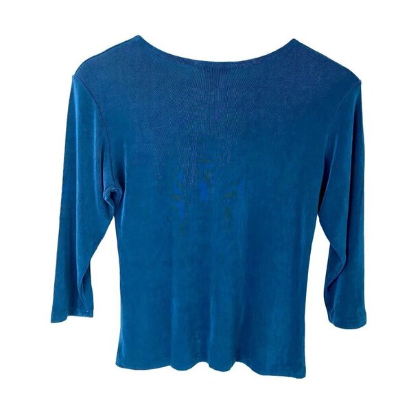 Fiore Peacock Blue Top Women's Sz S Elegant Timeless Classic Wardrobe Staple - Picture 2 of 7